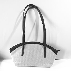 ATCLIP Cream and Navy Canvas Mini Clam Bag